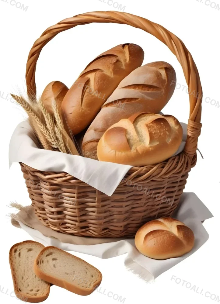 A Wicker Basket Filled With Various Types Of Freshly Baked Bread Including Baguettes Rolls And Loaves The Bread Appears To Be Golden Brown In Color And The Basket Is Placed On A White Surfac 4 2e30