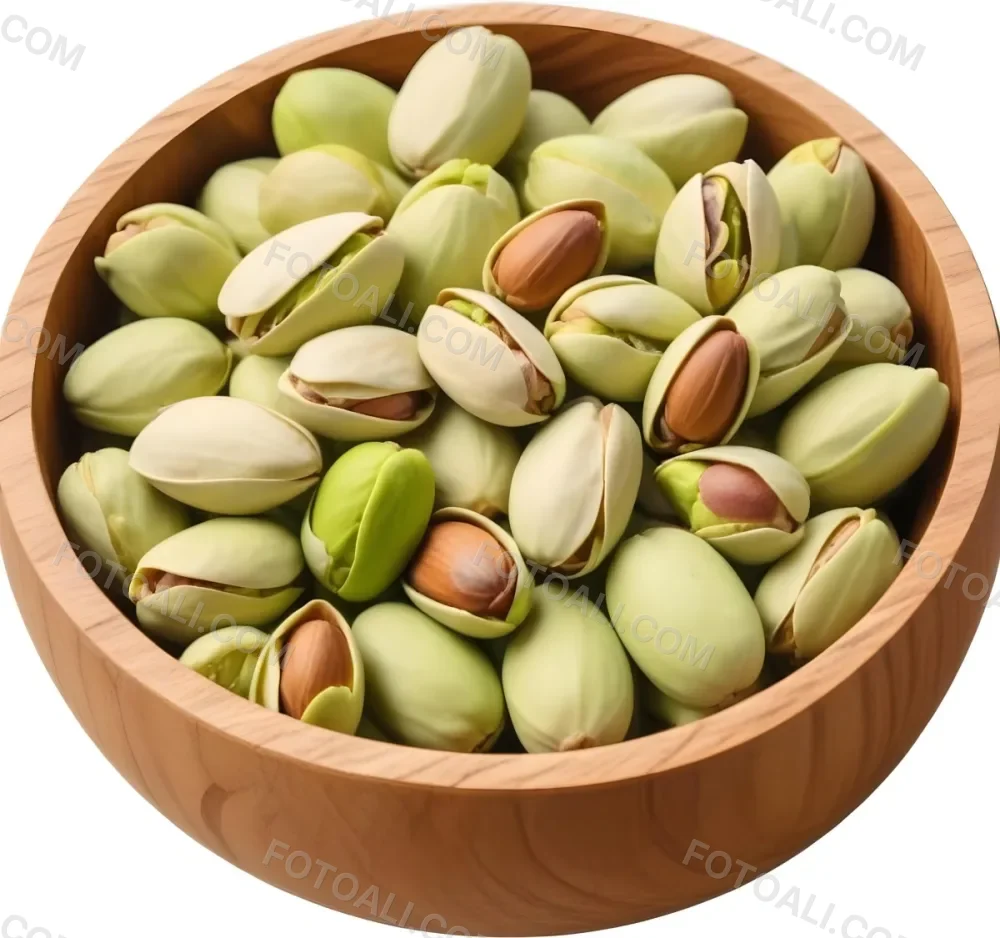 A Wooden Bowl Filled With Shelled Green Pistachios 1 A773