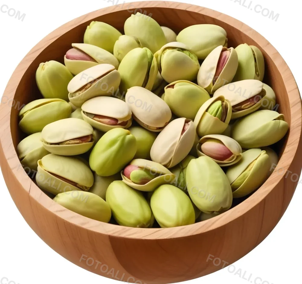 A Wooden Bowl Filled With Shelled Green Pistachios 2 C979