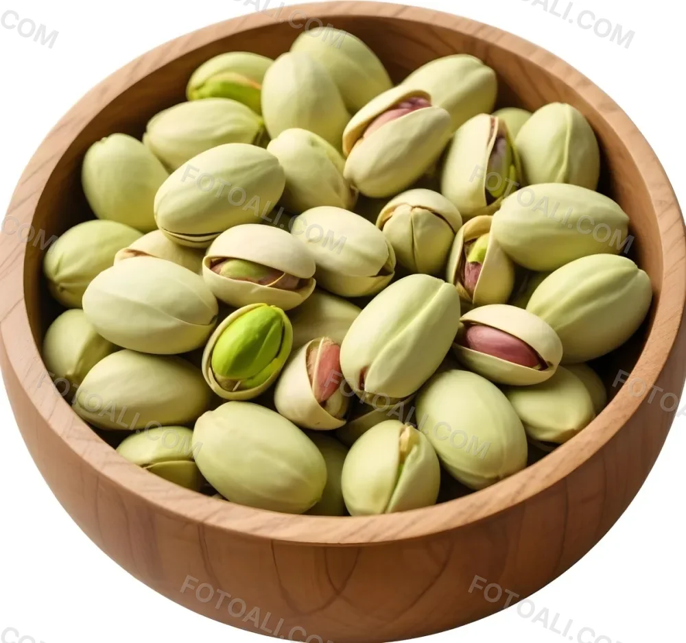 A Wooden Bowl Filled With Shelled Green Pistachios 3 B884
