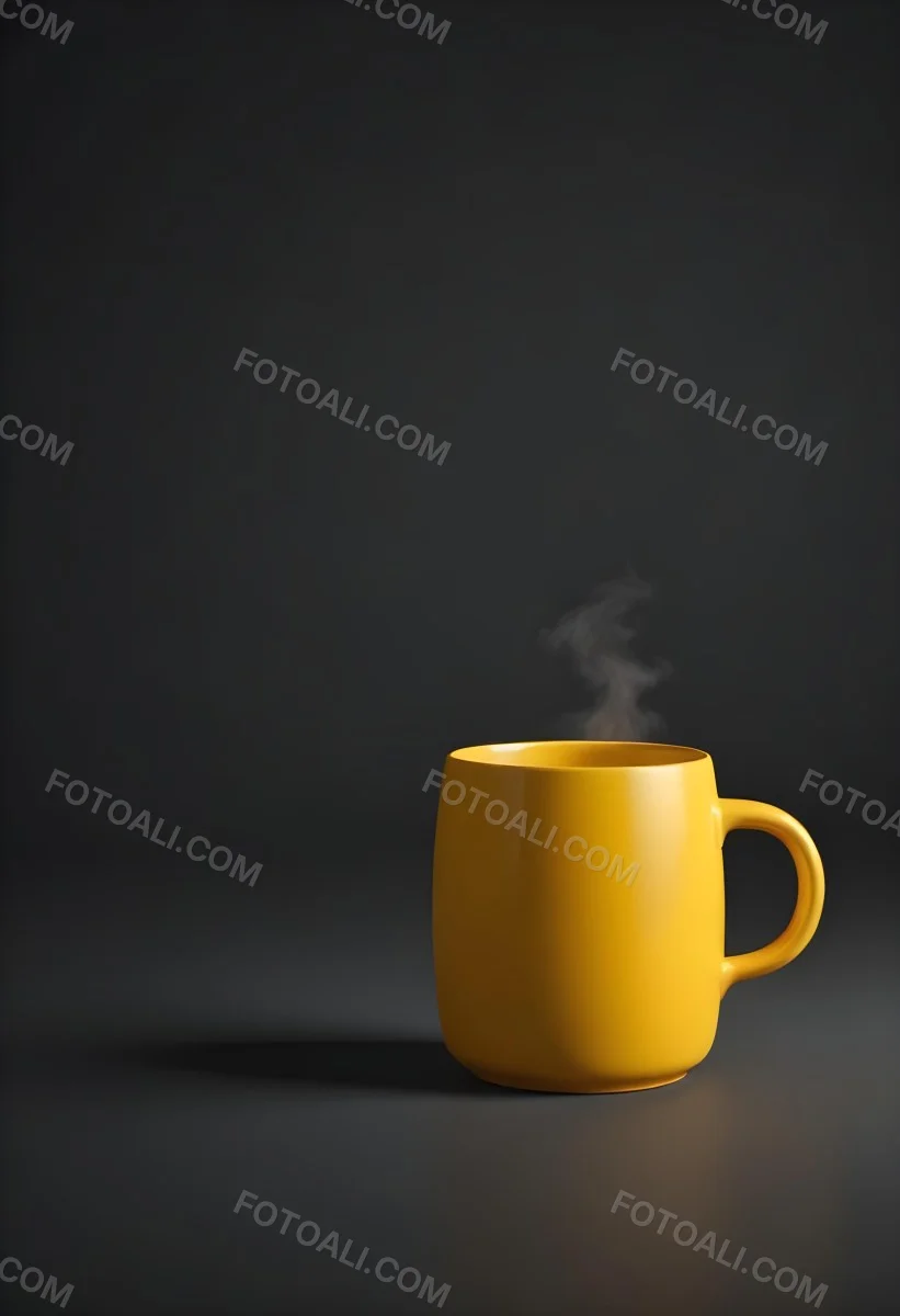 A Yellow Ceramic Mug With A Handle Standing On A Dark Surface Against A Dark Background Minimalist Composition Studio Lighting Clean And Simple 13 4fba