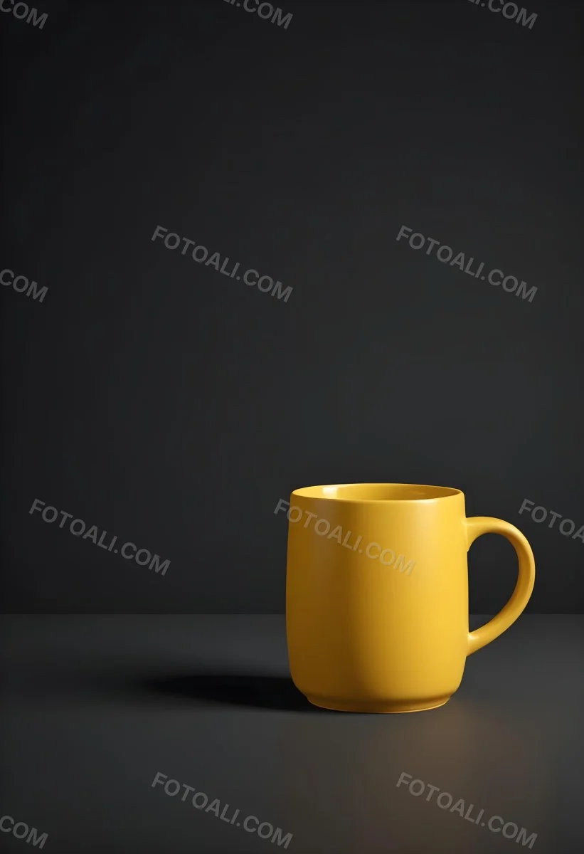 A Yellow Ceramic Mug With A Handle Standing On A Dark Surface Against A Dark Background Minimalist Composition Studio Lighting Clean And Simple 17 4912