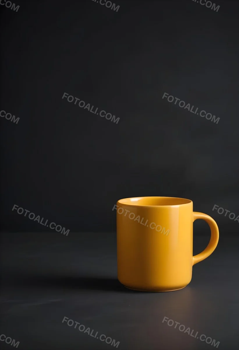 A Yellow Ceramic Mug With A Handle Standing On A Dark Surface Against A Dark Background Minimalist Composition Studio Lighting Clean And Simple 26 1ba1