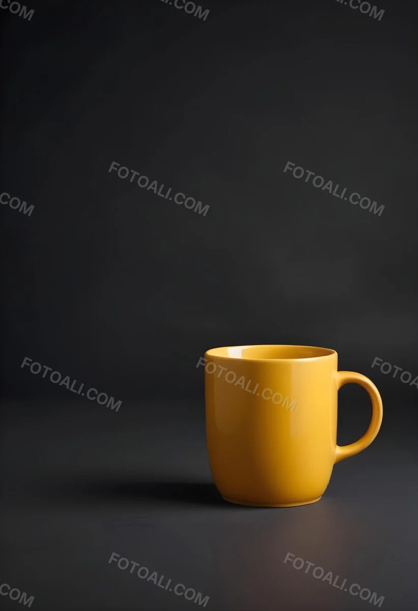A Yellow Ceramic Mug With A Handle Standing On A Dark Surface Against A Dark Background Minimalist Composition Studio Lighting Clean And Simple 29 5fd0