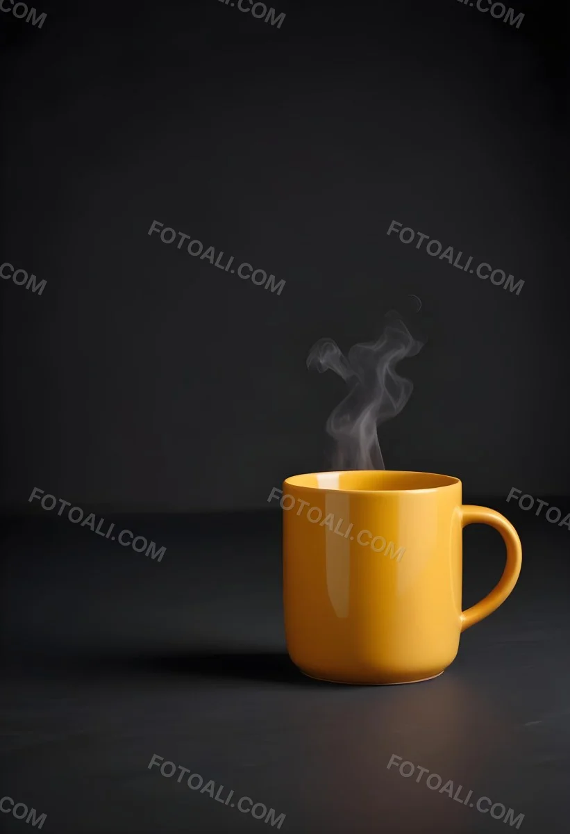 A Yellow Ceramic Mug With A Handle Standing On A Dark Surface Against A Dark Background Minimalist Composition Studio Lighting Clean And Simple 30 1f46