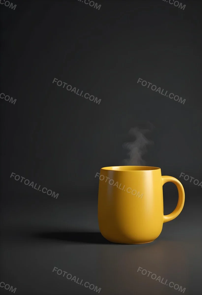 A Yellow Ceramic Mug With A Handle Standing On A Dark Surface Against A Dark Background Minimalist Composition Studio Lighting Clean And Simple 5 F249