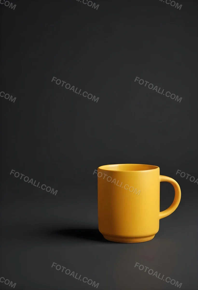 A Yellow Ceramic Mug With A Handle Standing On A Dark Surface Against A Dark Background Minimalist Composition Studio Lighting Clean And Simple 6 B5f9