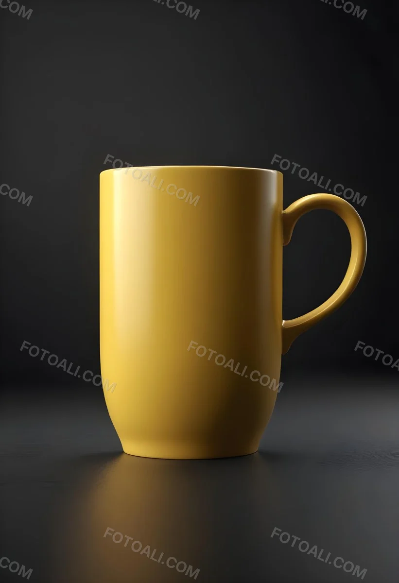 A Yellow Ceramic Mug With A Handle Standing On A Dark Surface Against A Dark Background Minimalist Composition Studio Lighting Clean And Simple 8 81a9