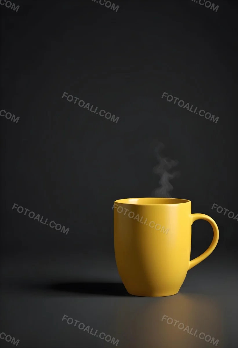 A Yellow Ceramic Mug With A Handle Standing On A Dark Surface Against A Dark Background Minimalist Composition Studio Lighting Clean And Simple 9 7e1a