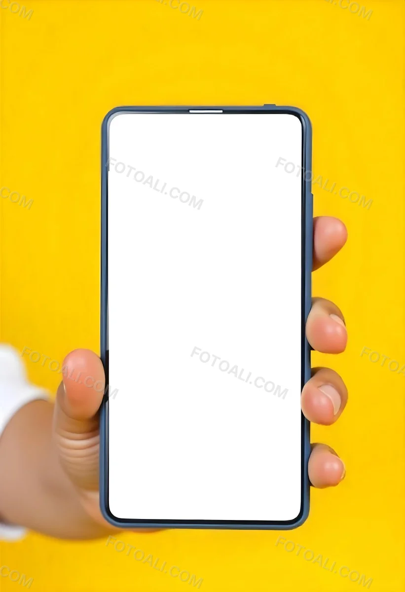 A Yellow Hand Holding A Smartphone With A Yellow Screen In Front Of A White Background 1 F024