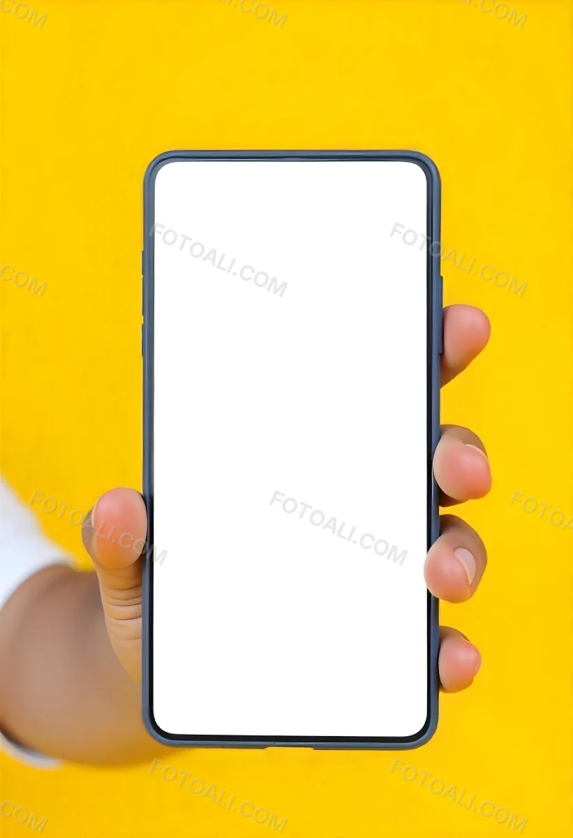 A Yellow Hand Holding A Smartphone With A Yellow Screen In Front Of A White Background 11 94be