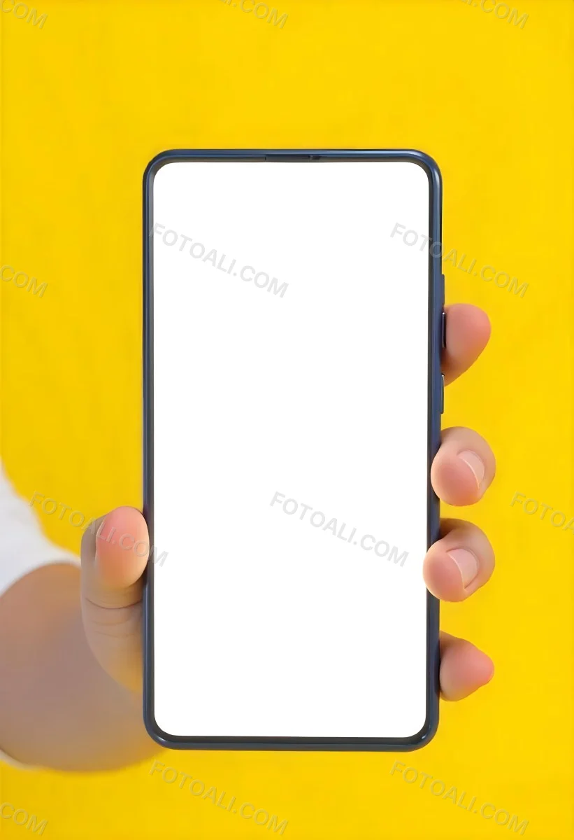A Yellow Hand Holding A Smartphone With A Yellow Screen In Front Of A White Background 14 A482