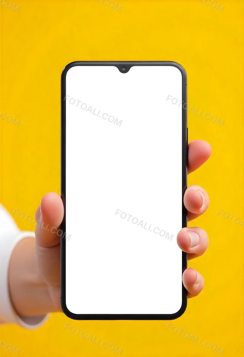 A Yellow Hand Holding A Smartphone With A Yellow Screen In Front Of A White Background 17 A22a