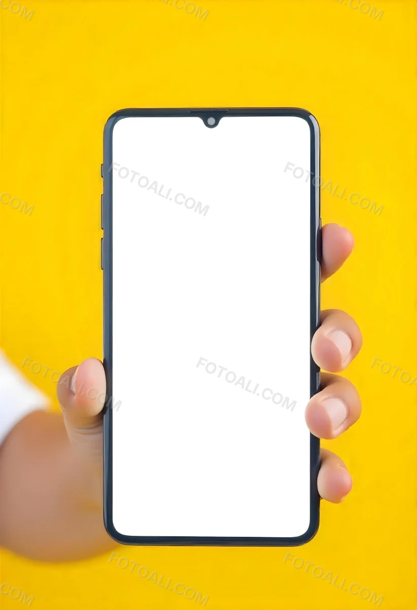A Yellow Hand Holding A Smartphone With A Yellow Screen In Front Of A White Background 4 8d9f