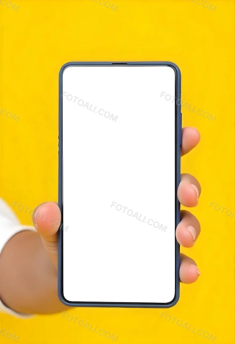 A Yellow Hand Holding A Smartphone With A Yellow Screen In Front Of A White Background 6 D4e3