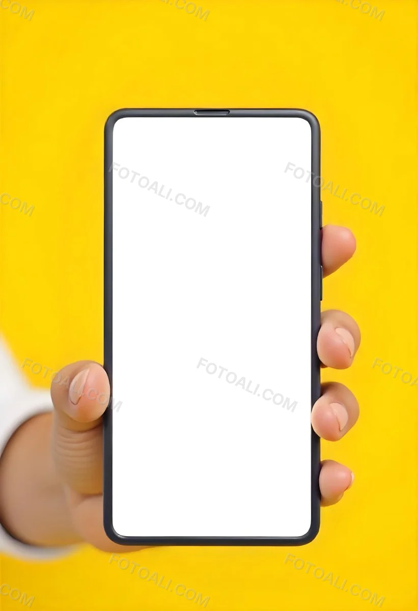 A Yellow Hand Holding A Smartphone With A Yellow Screen In Front Of A White Background 8 B79b