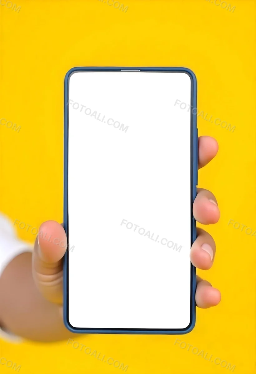 A Yellow Hand Holding A Smartphone With A Yellow Screen In Front Of A White Background 9 A7ad
