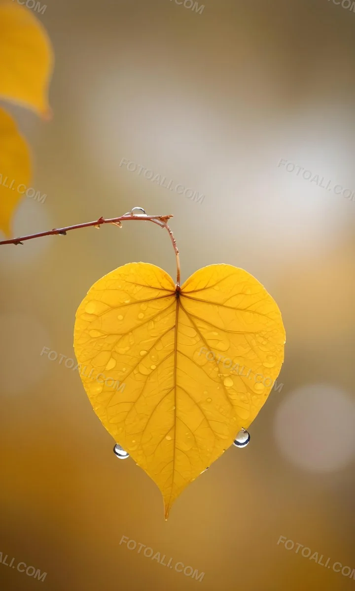 A Yellow Heart Shaped Leaf With Water Droplets On A Blurred Autumn Background 1 53e4