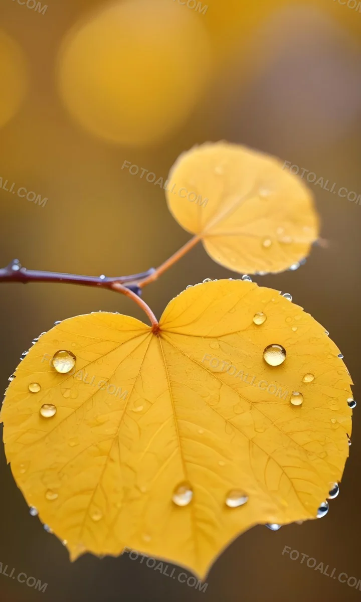 A Yellow Heart Shaped Leaf With Water Droplets On A Blurred Autumn Background 2 0b3f