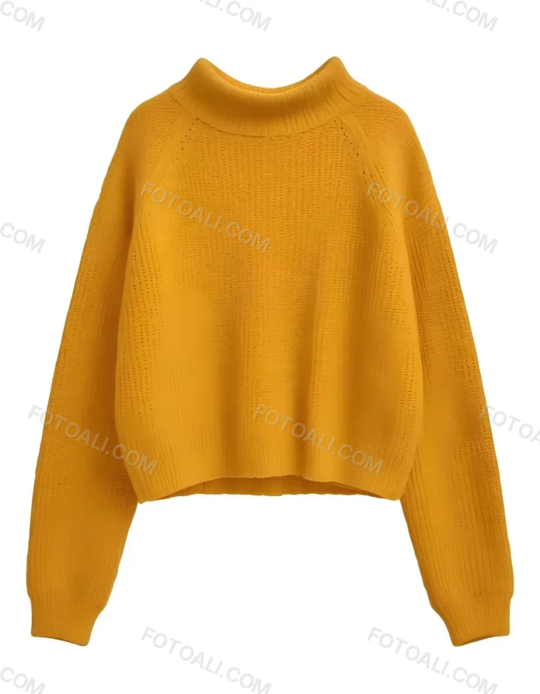 A Yellow Knitted Sweater With Long Sleeves And A High Neck Isolated On A White Background 16 6e15