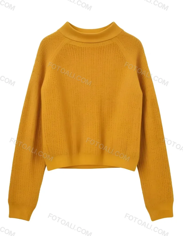 A Yellow Knitted Sweater With Long Sleeves And A High Neck Isolated On A White Background 18 B30e