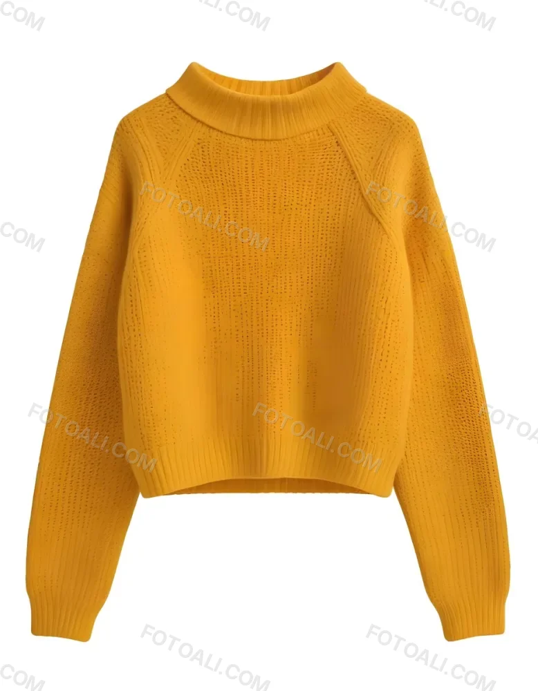 A Yellow Knitted Sweater With Long Sleeves And A High Neck Isolated On A White Background 19 C1e8