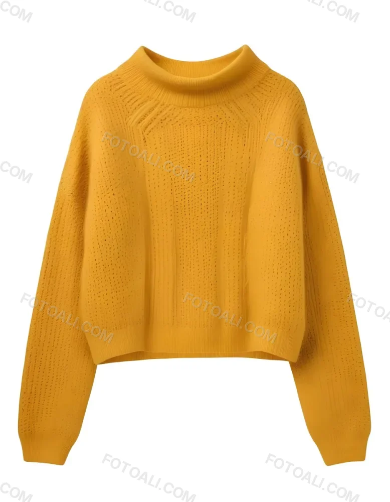 A Yellow Knitted Sweater With Long Sleeves And A High Neck Isolated On A White Background 21 228f