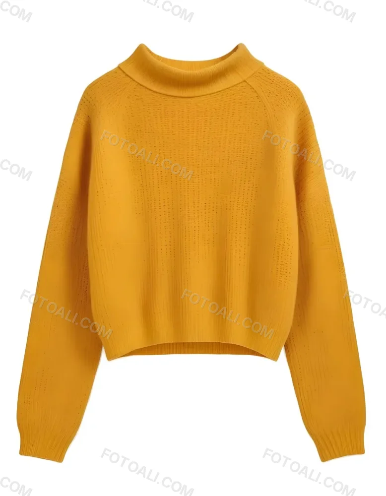 A Yellow Knitted Sweater With Long Sleeves And A High Neck Isolated On A White Background 28 9b1b