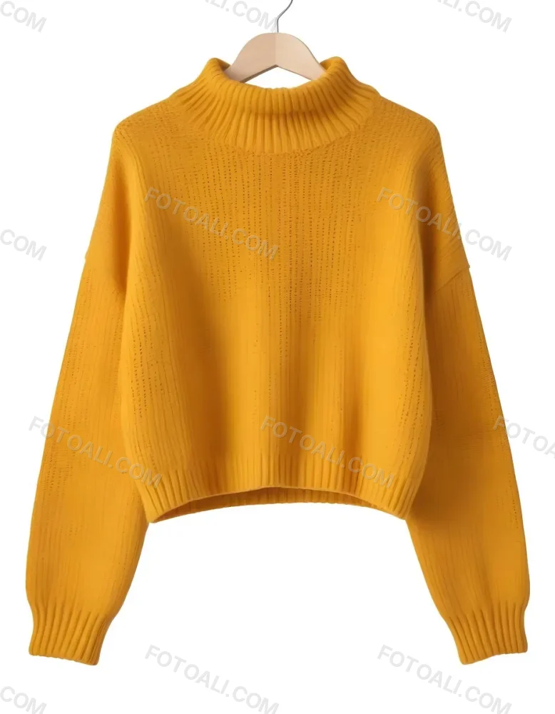 A Yellow Knitted Sweater With Long Sleeves And A High Neck Isolated On A White Background 29 E33a