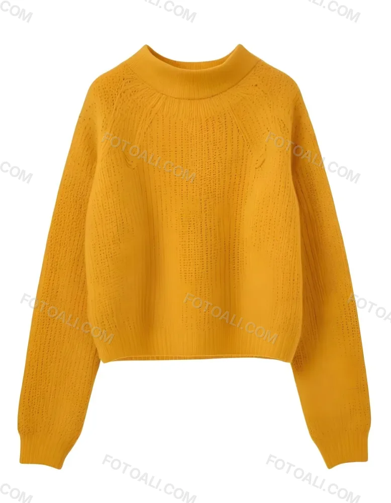 A Yellow Knitted Sweater With Long Sleeves And A High Neck Isolated On A White Background 3 68c8
