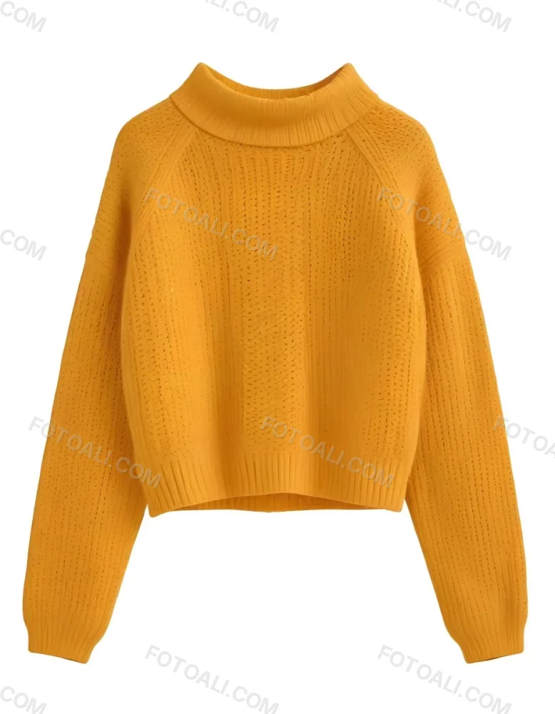 A Yellow Knitted Sweater With Long Sleeves And A High Neck Isolated On A White Background 30 Fb2e