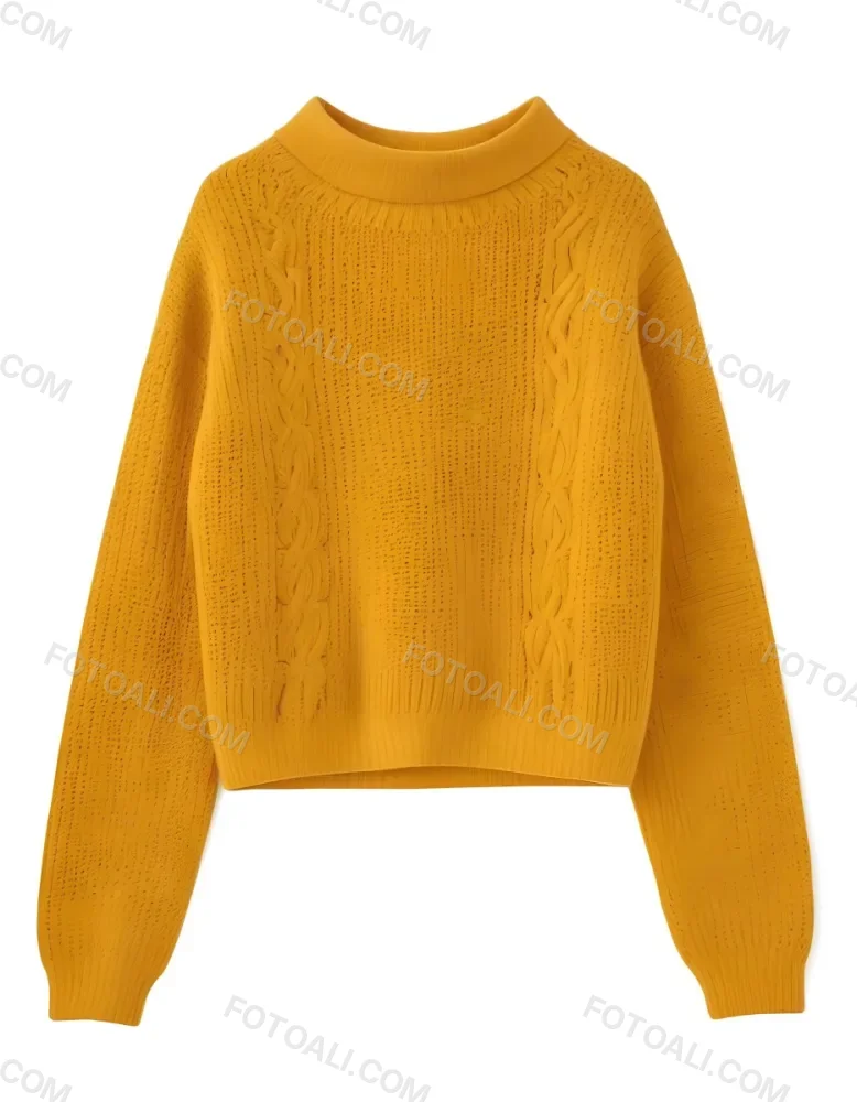 A Yellow Knitted Sweater With Long Sleeves And A High Neck Isolated On A White Background 6 4977