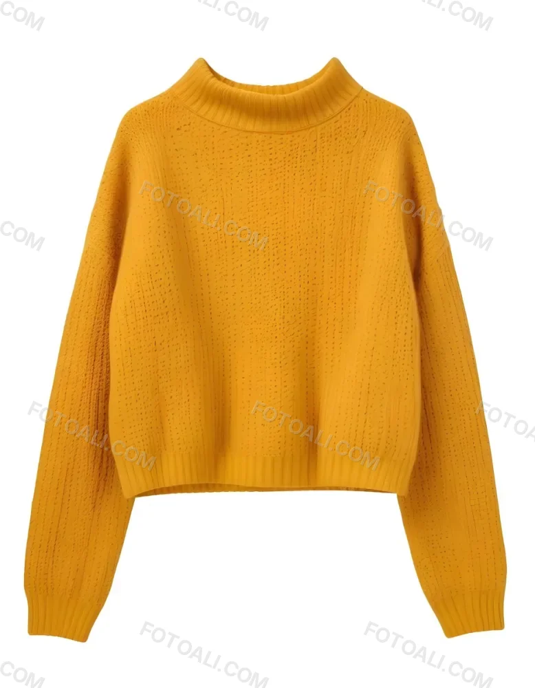 A Yellow Knitted Sweater With Long Sleeves And A High Neck Isolated On A White Background 7 Ecf9
