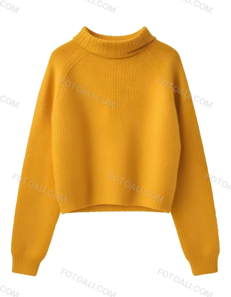 A Yellow Knitted Sweater With Long Sleeves And A High Neck Isolated On A White Background 8 10b6