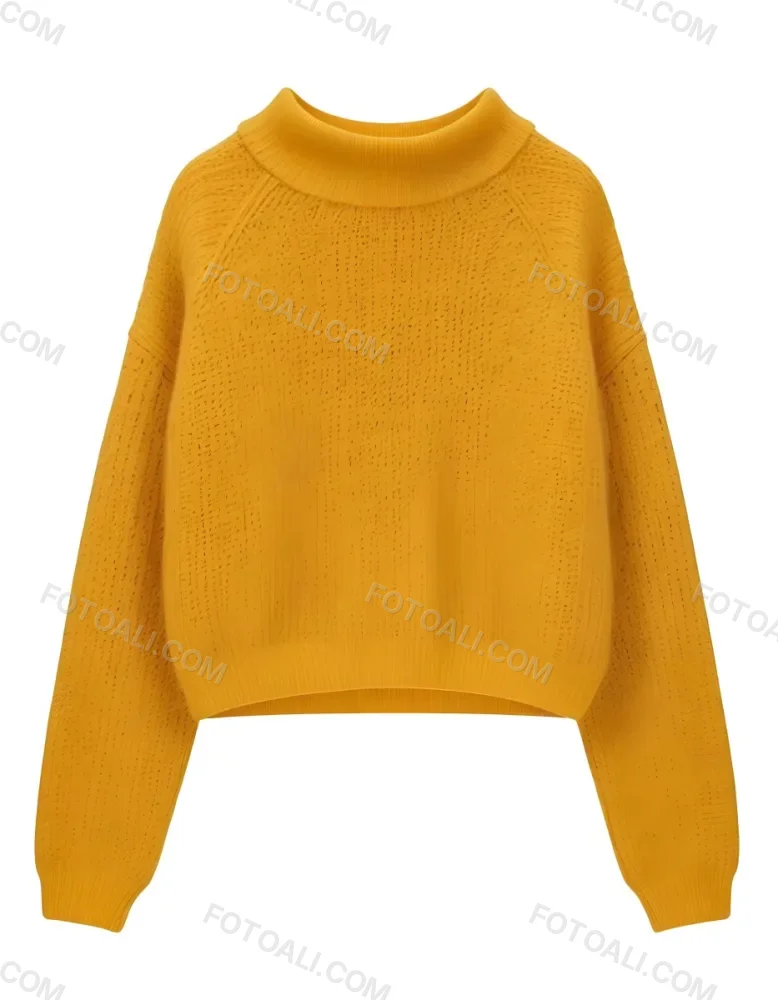 A Yellow Knitted Sweater With Long Sleeves And A High Neck Isolated On A White Background 9 047a