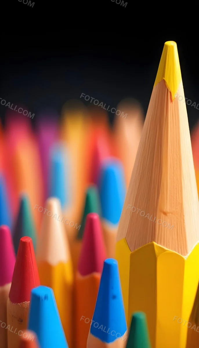 A Yellow Pencil In The Foreground With A Sharp Point And Many Colored Pencils In The Background Out Of Focus In A Dark Environment 10 9113