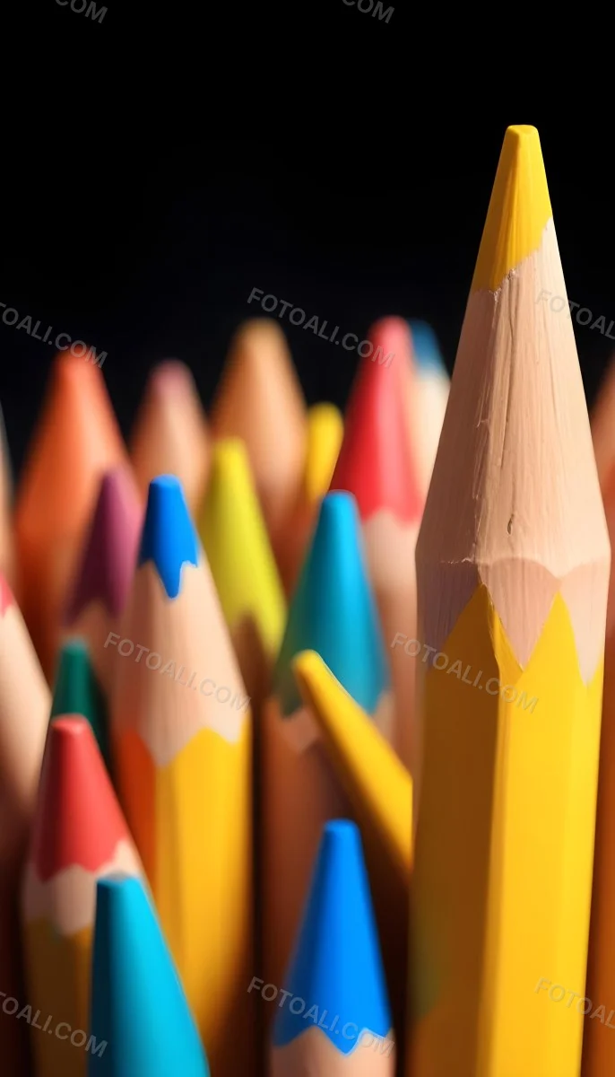 A Yellow Pencil In The Foreground With A Sharp Point And Many Colored Pencils In The Background Out Of Focus In A Dark Environment 11 1234