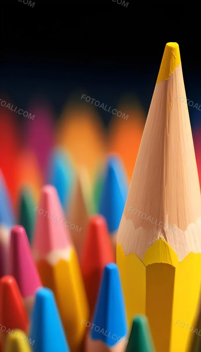 A Yellow Pencil In The Foreground With A Sharp Point And Many Colored Pencils In The Background Out Of Focus In A Dark Environment 2 1d48