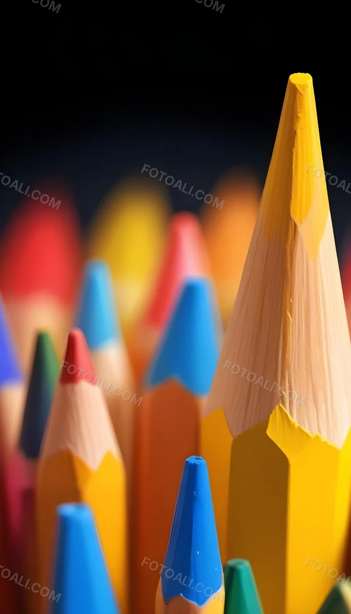 A Yellow Pencil In The Foreground With A Sharp Point And Many Colored Pencils In The Background Out Of Focus In A Dark Environment 20 Baab