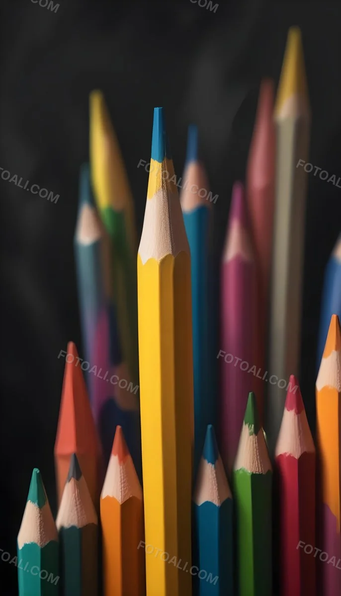 A Yellow Pencil In The Foreground With A Sharp Point And Many Colored Pencils In The Background Out Of Focus In A Dark Environment 22 83f7