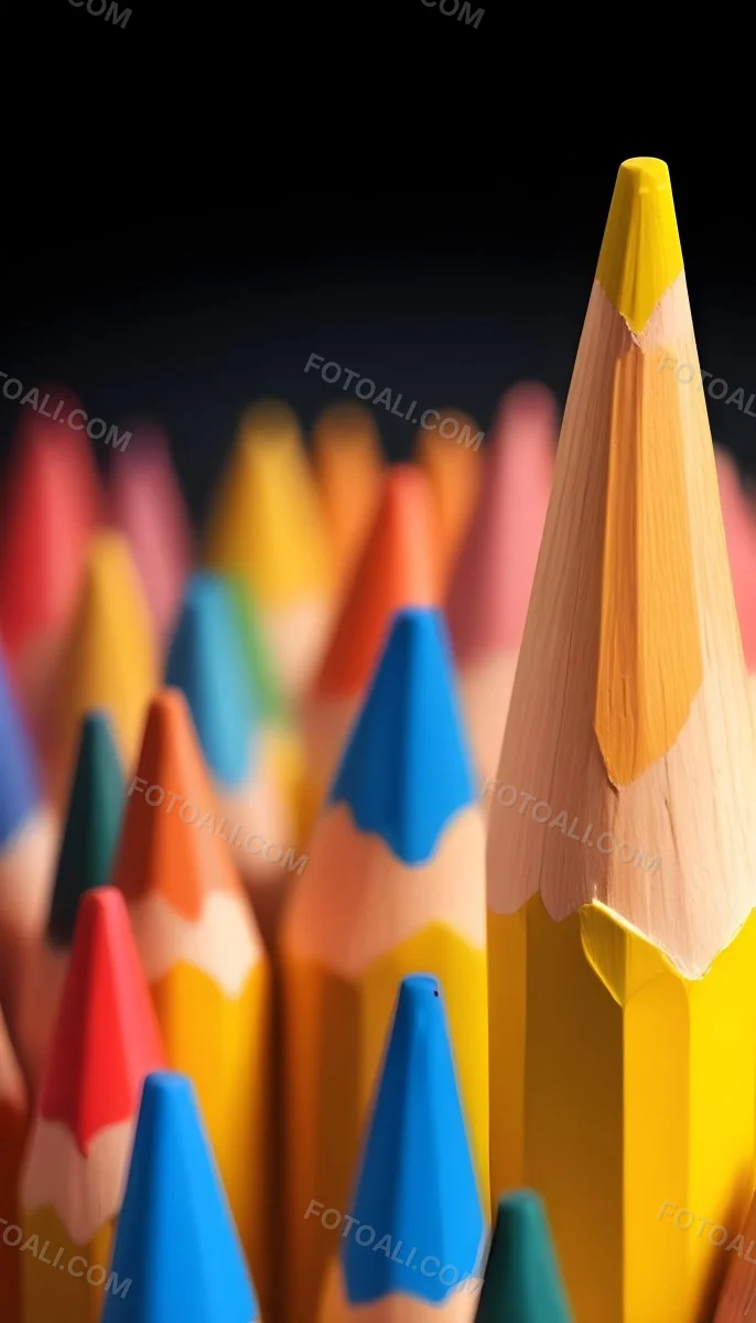 A Yellow Pencil In The Foreground With A Sharp Point And Many Colored Pencils In The Background Out Of Focus In A Dark Environment 24 Df31