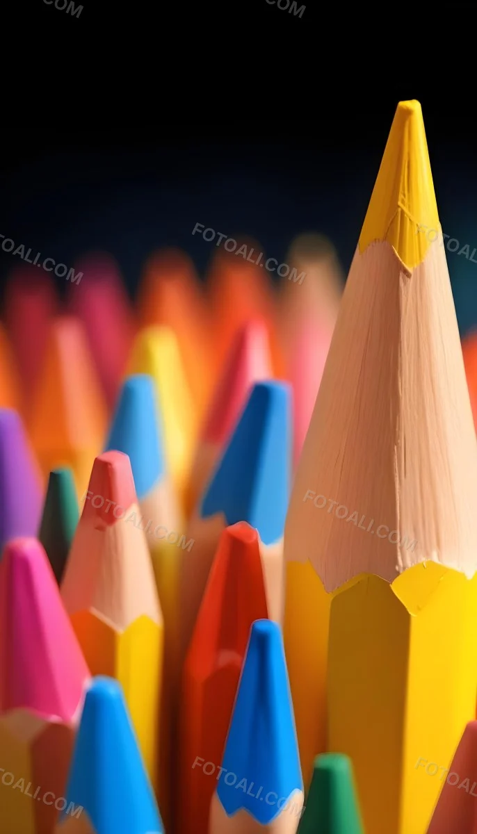 A Yellow Pencil In The Foreground With A Sharp Point And Many Colored Pencils In The Background Out Of Focus In A Dark Environment 8 C71e
