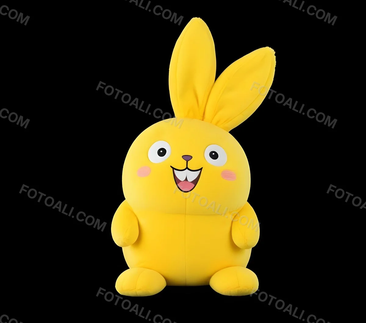 A Yellow Plush Toy Rabbit With Large Ears And A Smiling Expression Against A Black Background 2 636f