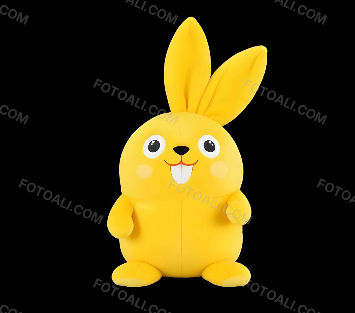 A Yellow Plush Toy Rabbit With Large Ears And A Smiling Expression Against A Black Background 5 8750