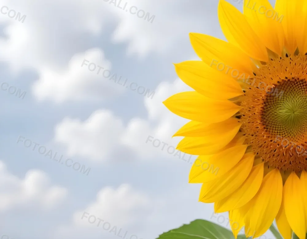 A Yellow Sunflower With A White Center On A White Background With White Clouds And Bokeh Effect Bright Light Close Up 11 Ea0c