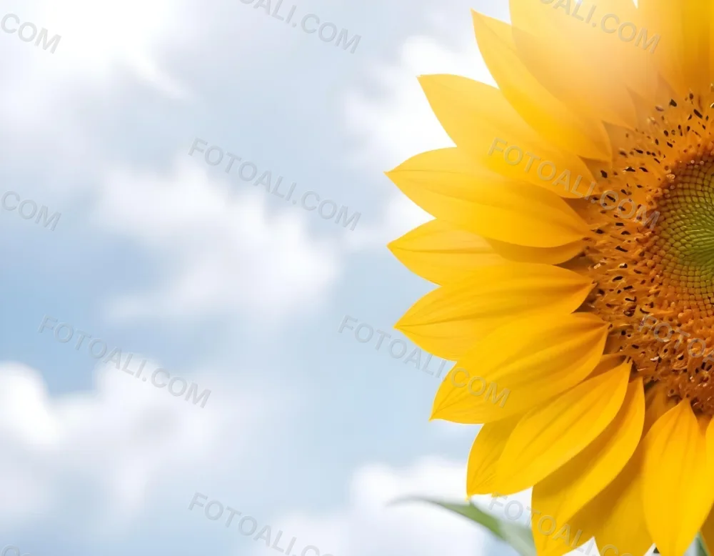 A Yellow Sunflower With A White Center On A White Background With White Clouds And Bokeh Effect Bright Light Close Up 15 1722