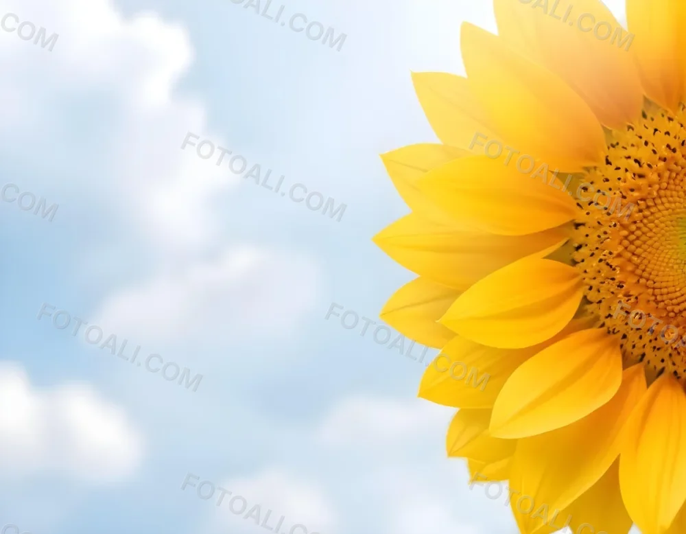 A Yellow Sunflower With A White Center On A White Background With White Clouds And Bokeh Effect Bright Light Close Up 22 A1ee