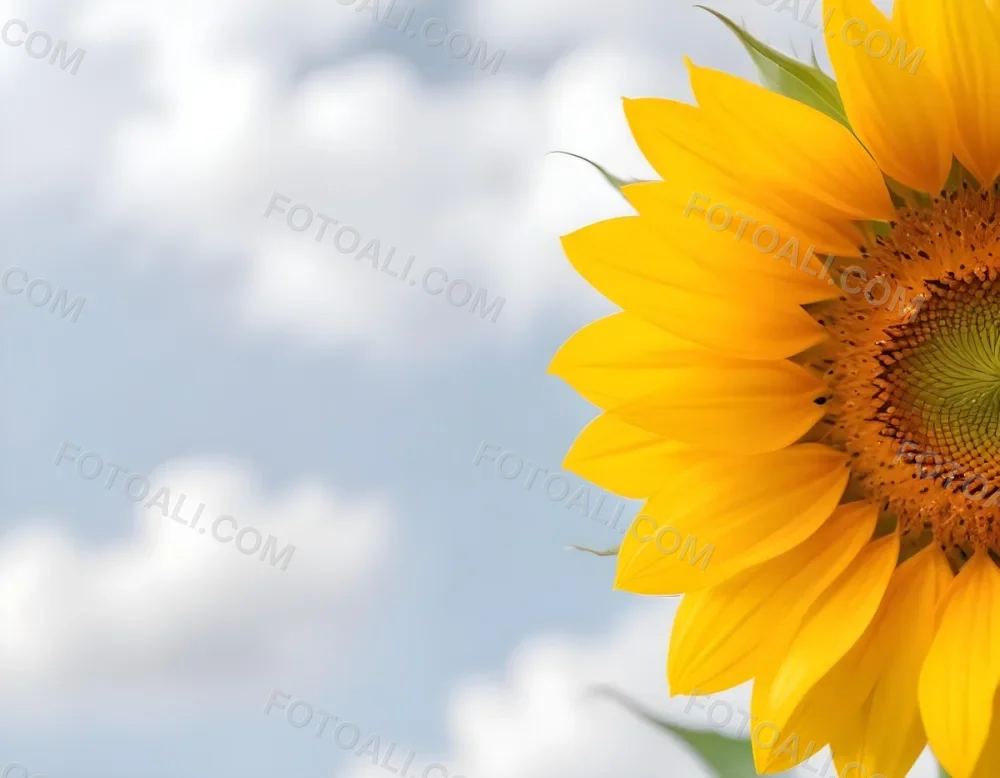 A Yellow Sunflower With A White Center On A White Background With White Clouds And Bokeh Effect Bright Light Close Up 25 F95a