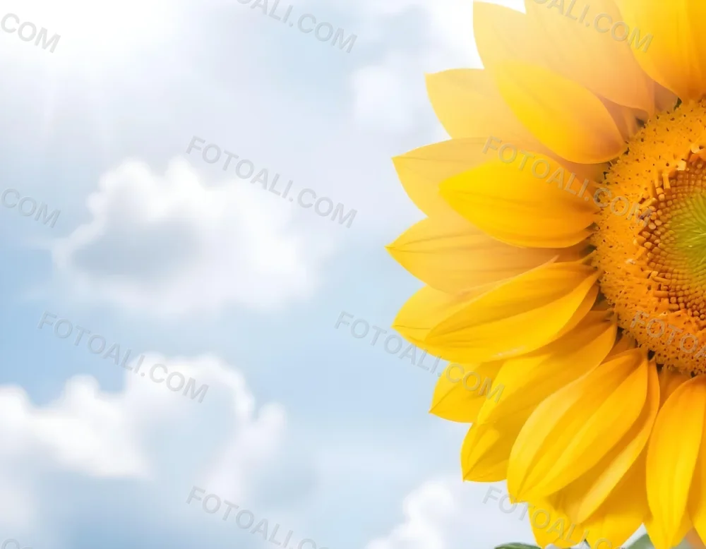 A Yellow Sunflower With A White Center On A White Background With White Clouds And Bokeh Effect Bright Light Close Up 30 1ec6