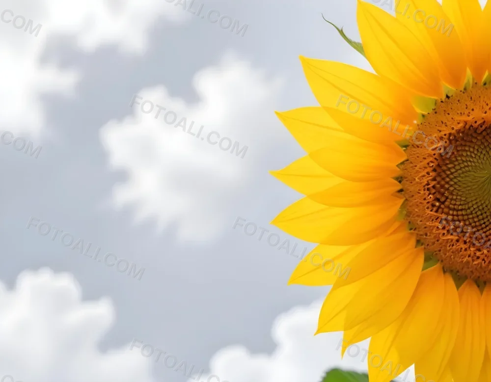 A Yellow Sunflower With A White Center On A White Background With White Clouds And Bokeh Effect Bright Light Close Up 42 A7f6